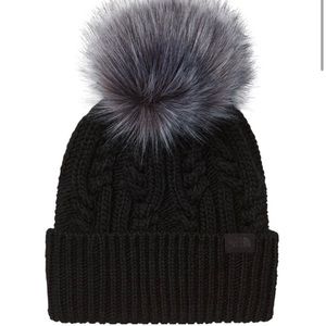 NEW North Face Oh Mega Fur Pom Beanie Black Knit